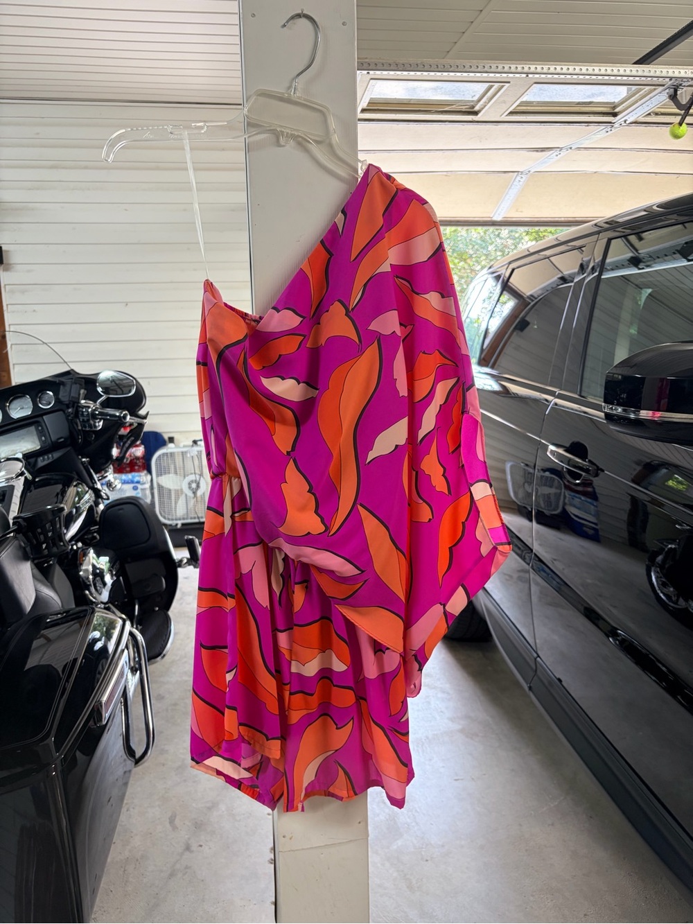 Vici One-Shoulder Floral Dress in Magenta, Orange & Pink